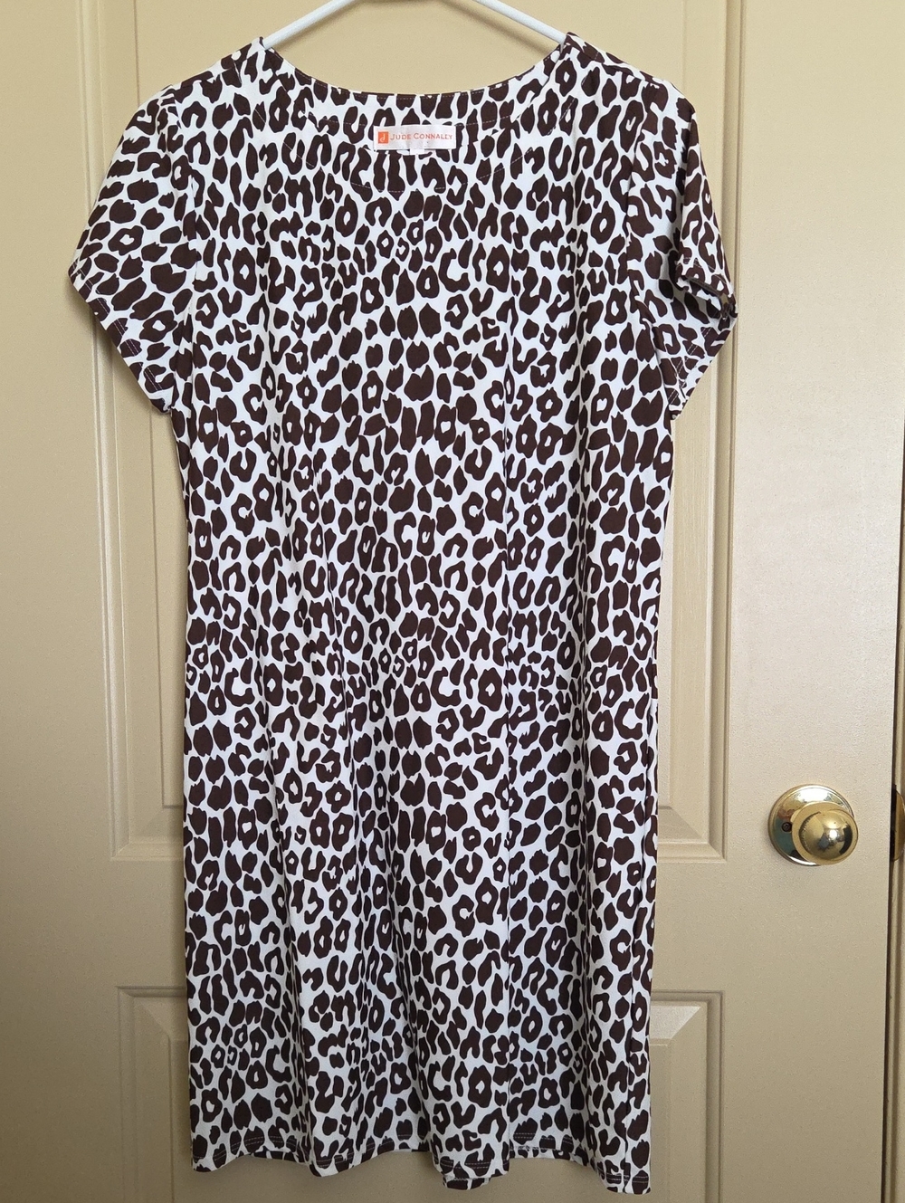 Jude Connally Brown and White Leopard Midi Dress
